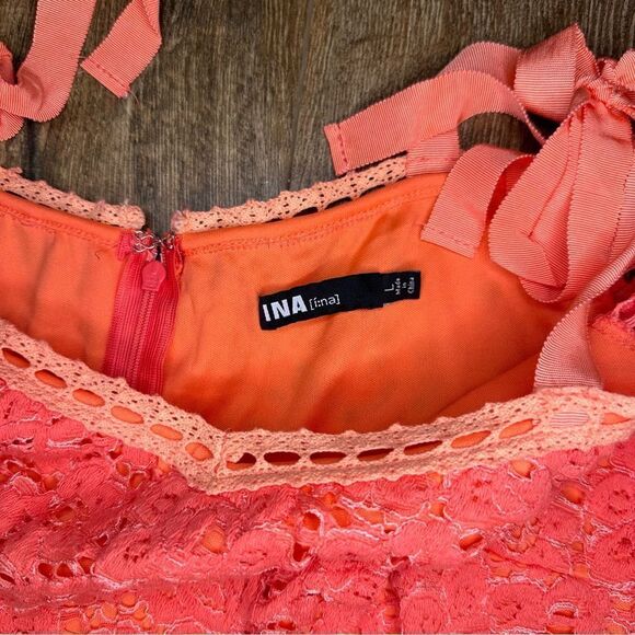 INA Orange Eyelet Lace Crochet Peplum Cold Shoulder Blouse Top - Picture 3 of 4